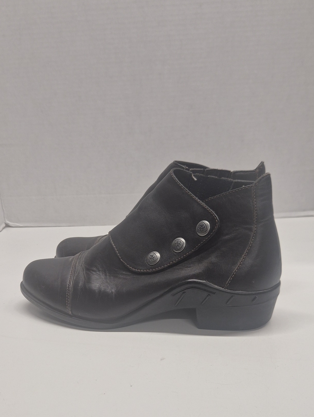 Ariat Spat III Ankle Boots Genuine Leather Booties Snap Shoes Dark Brown Size 8